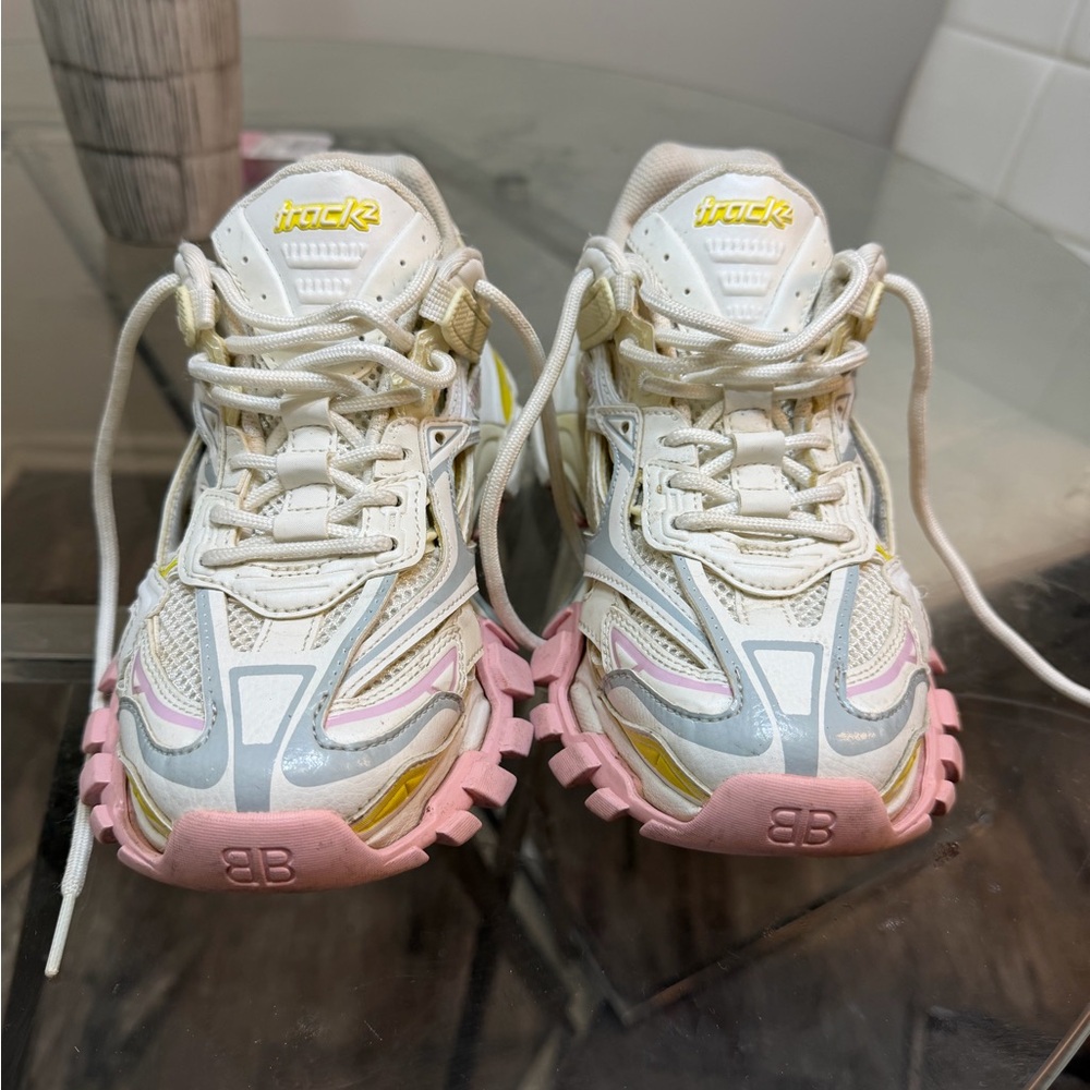 Balenciaga White and Pink Track Sneakers